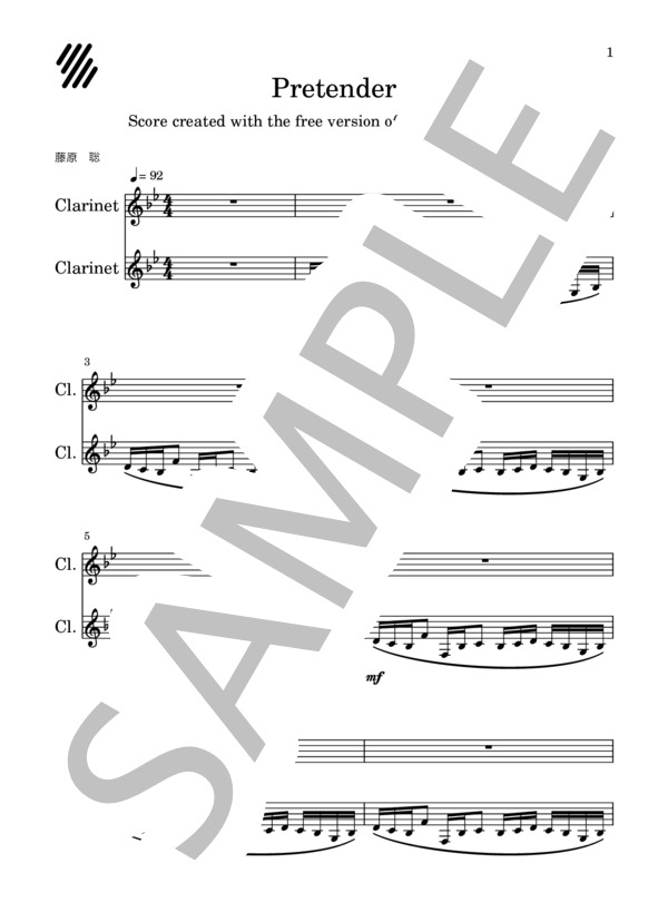 pretender (Official髭男dism) / クラリネット 中〜上級 - サンプル譜面 1/5
