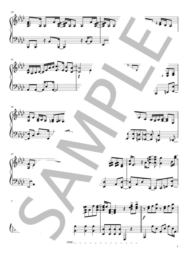 Pretender Official髭男dism ピアノ楽譜【おまけ付2曲セット】7ページ＋Acoustic ver.5ページ  / ピアノソロ 中級 - サンプル譜面 5/5