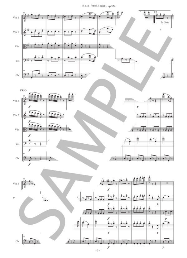 ヨハン・シュトラウス2世「雷鳴と稲妻」弦楽五重奏版 / アンサンブル弦楽 初〜中級 - サンプル譜面 3/5