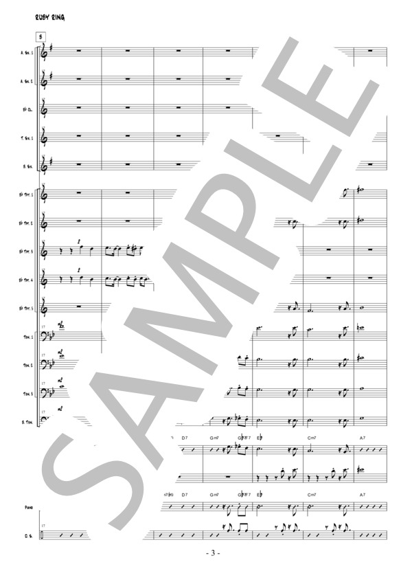 ルビーの指環 ビッグバンド楽譜 (寺尾 聰) / その他 中〜上級 - サンプル譜面 3/5