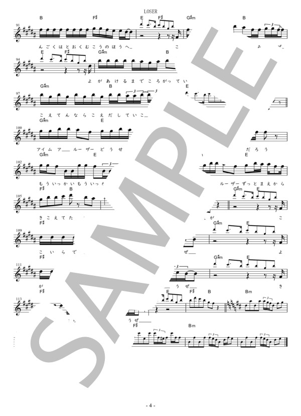LOSER G調用 in BmBBm (米津 玄師) / メロディ 初〜中級 - サンプル譜面 4/4