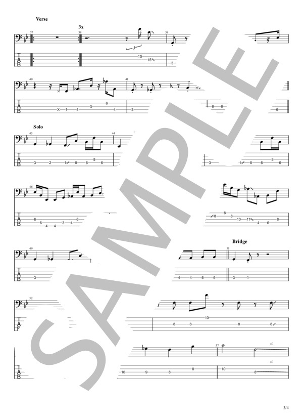 逆さまの接吻 (踊FOOT WORKS) / エレキベース 中級 - サンプル譜面 3/4
