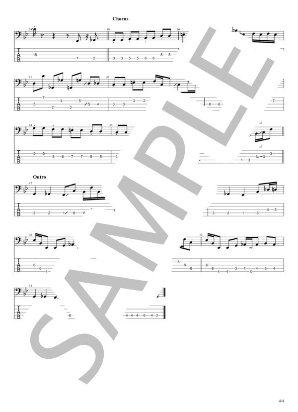 逆さまの接吻 (踊FOOT WORKS) / エレキベース 中級 - サンプル譜面 4/4