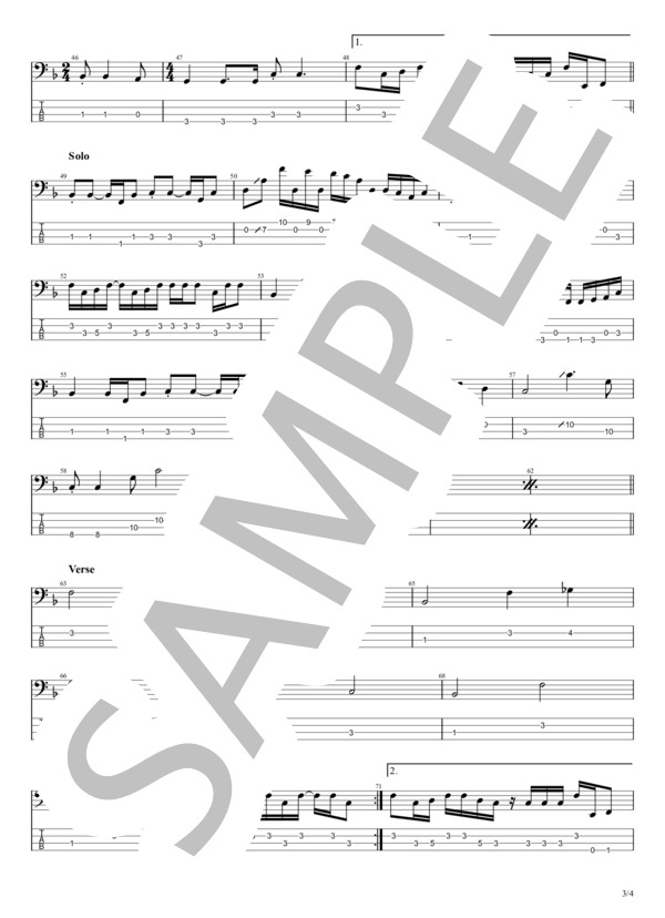 島人ぬ宝 (BEGIN) / エレキベース 中級 - サンプル譜面 3/4