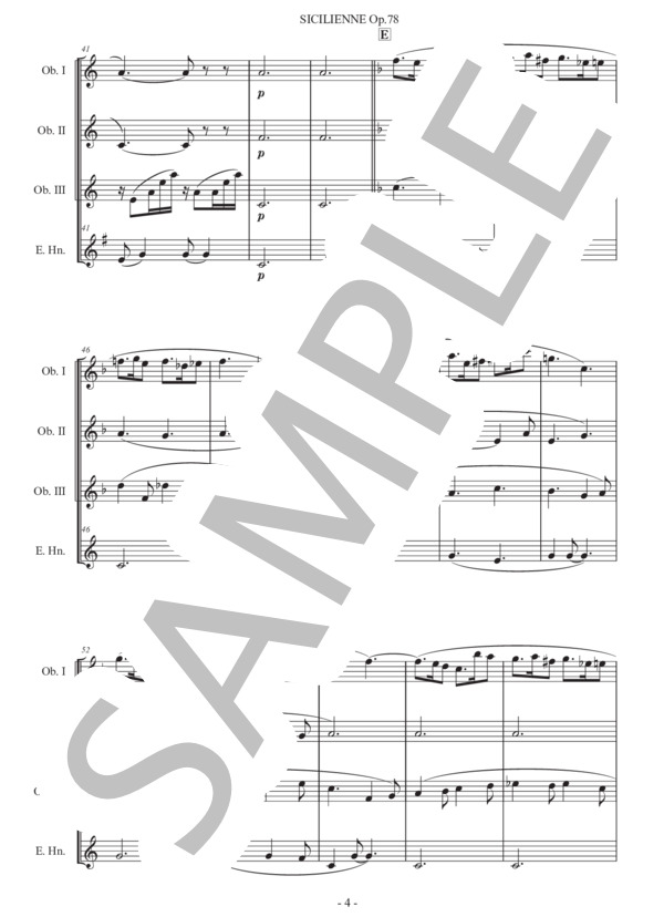 フォーレ「シシリアーノ」オーボエ四重奏版 (ガブリエル・ユルバン・フォーレ) / 初〜中級 - サンプル譜面 4/5