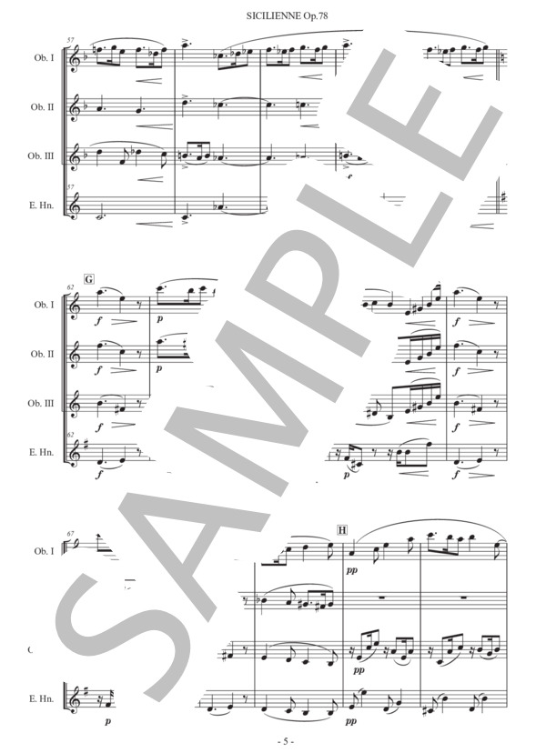 フォーレ「シシリアーノ」オーボエ四重奏版 (ガブリエル・ユルバン・フォーレ) / 初〜中級 - サンプル譜面 5/5