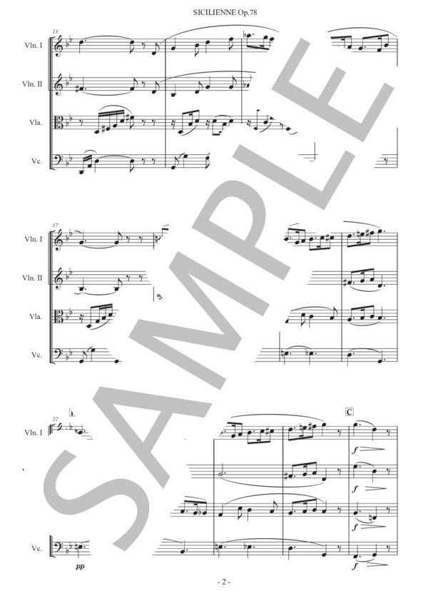 フォーレ「シシリアーノ」弦楽四重奏版 (ガブリエル・ユルバン・フォーレ) / 初〜中級 - サンプル譜面 2/5