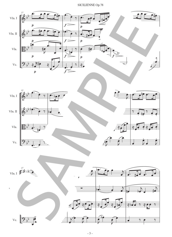 フォーレ「シシリアーノ」弦楽四重奏版 (ガブリエル・ユルバン・フォーレ) / 初〜中級 - サンプル譜面 3/5