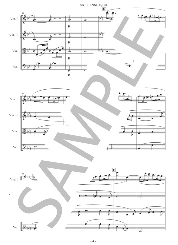 フォーレ「シシリアーノ」弦楽四重奏版 (ガブリエル・ユルバン・フォーレ) / 初〜中級 - サンプル譜面 4/5