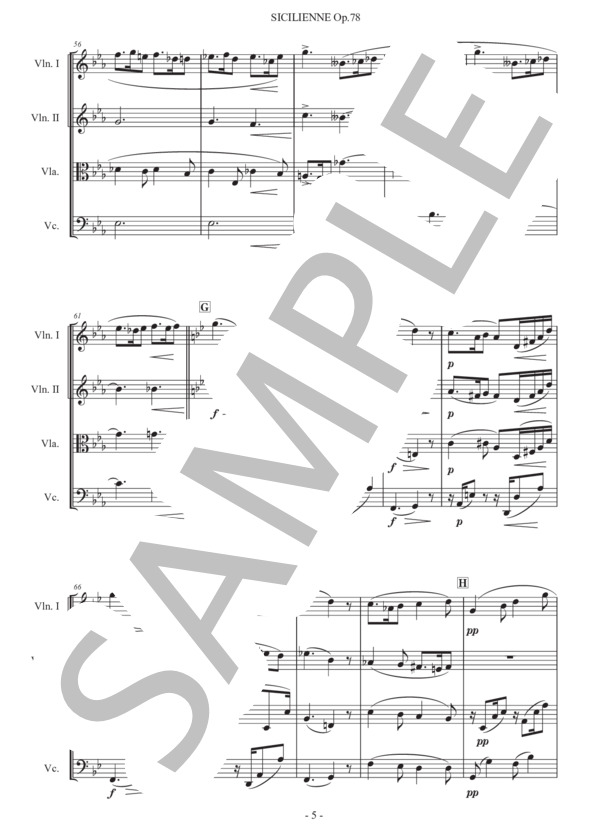 フォーレ「シシリアーノ」弦楽四重奏版 (ガブリエル・ユルバン・フォーレ) / 初〜中級 - サンプル譜面 5/5