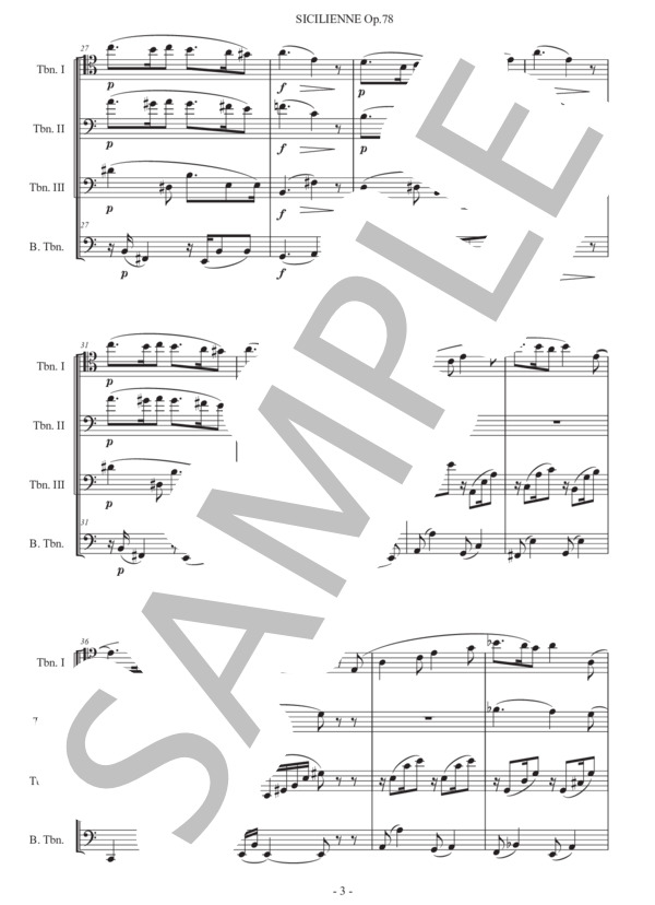 フォーレ「シシリアーノ」トロンボーン四重奏版 (ガブリエル・ユルバン・フォーレ) / 初〜中級 - サンプル譜面 3/5