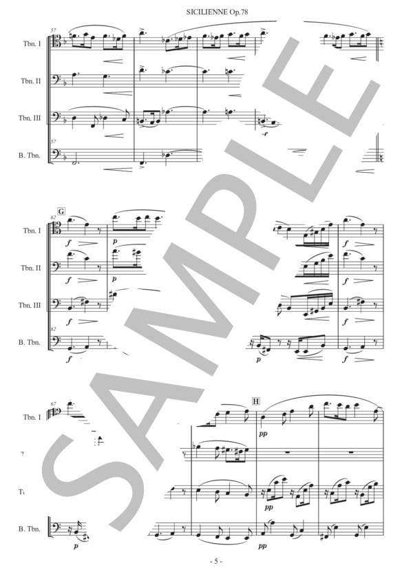 フォーレ「シシリアーノ」トロンボーン四重奏版 (ガブリエル・ユルバン・フォーレ) / 初〜中級 - サンプル譜面 5/5