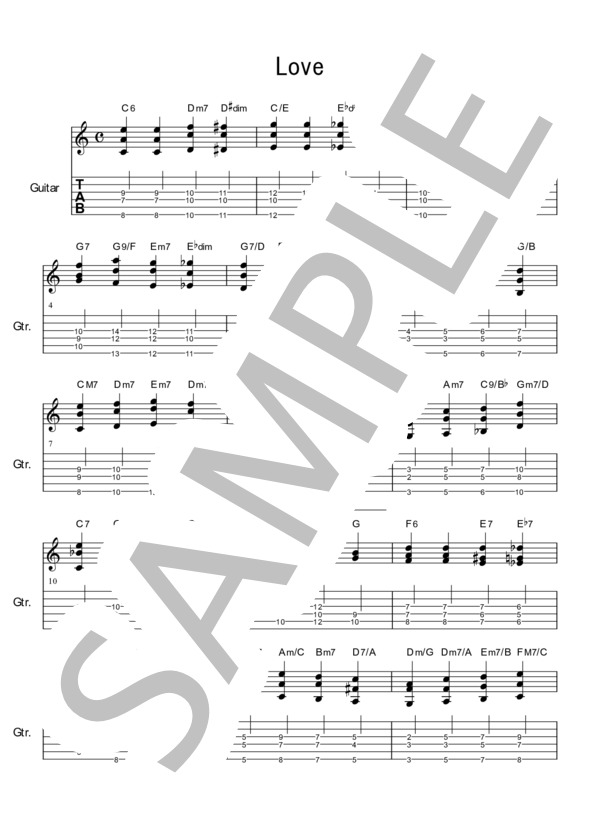 【ハーモナイズドベースライン】Love (ベルト・ケンプフェルト) / エレキギター 中〜上級 - サンプル譜面 1/2