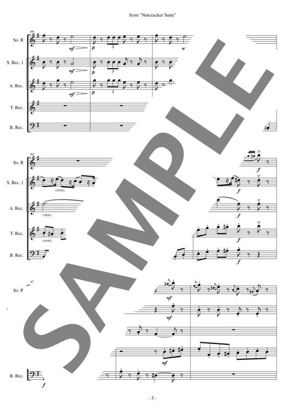 「くるみ割り人形」より（リコーダー五重奏） (ピョートル・イリイチ・チャイコフスキー) / アンサンブルリコーダー 中級 - サンプル譜面 5/5