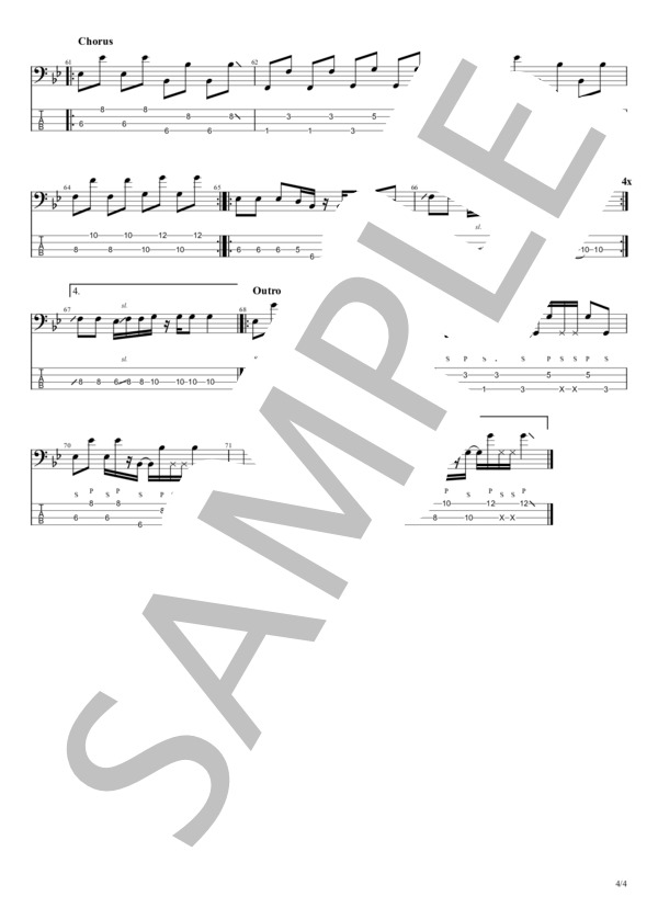 SUMMER PLANNING (ハンブレッダーズ) / エレキベース 初〜中級 - サンプル譜面 4/4