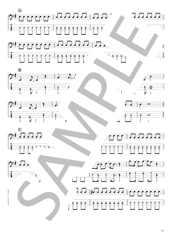 【紅蓮華】LiSA☆超初心者＆4弦ベース対応『ベースTAB譜』 / エレキベース 入門 - サンプル譜面 3/5