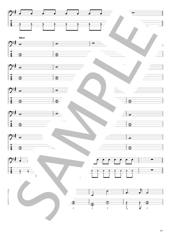 【紅蓮華】LiSA☆超初心者＆4弦ベース対応『ベースTAB譜』 / エレキベース 入門 - サンプル譜面 4/5