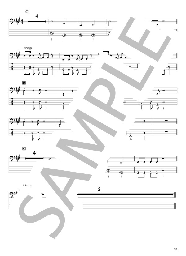 【かくれんぼ】優里 『ベースTAB譜』☆4弦ベース対応 / エレキベース 初級 - サンプル譜面 2/2