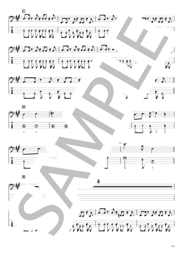 【I LOVE...】Official髭男dism『ベースTAB譜』☆4弦ベース対応 / エレキベース 初〜中級 - サンプル譜面 3/4