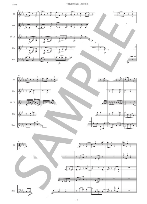 モーツァルト「交響曲第25番〜第2楽章」木管五重奏版 (ヴォルフガング・アマデウス・モーツァルト) / アンサンブル木管 初〜中級 - サンプル譜面 3/5