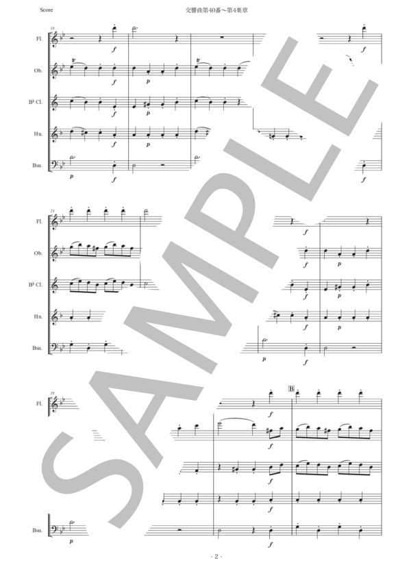 楽譜】モーツァルト「交響曲第40番〜第4楽章」木管五重奏版