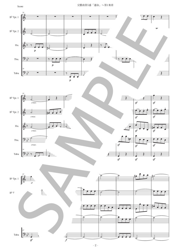 ベートーヴェン「交響曲第5番『運命』〜第1楽章」金管五重奏版 (ルートヴィヒ・ヴァン・ベートーヴェン) / アンサンブル金管 初〜中級 - サンプル譜面 2/5