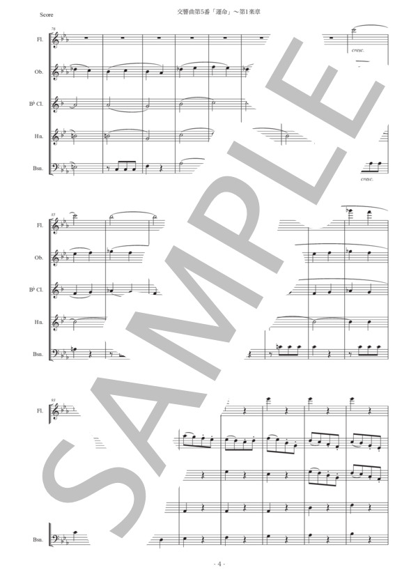 ベートーヴェン「交響曲第5番『運命』〜第1楽章」木管五重奏版 (ルートヴィヒ・ヴァン・ベートーヴェン) / アンサンブル木管 初〜中級 - サンプル譜面 4/5