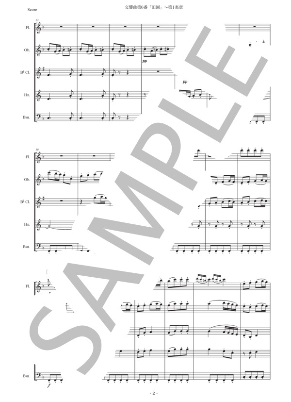 ベートーヴェン「交響曲第6番『田園』〜第1楽章」木管五重奏版 (ルートヴィヒ・ヴァン・ベートーヴェン) / アンサンブル木管 初〜中級 - サンプル譜面 2/5