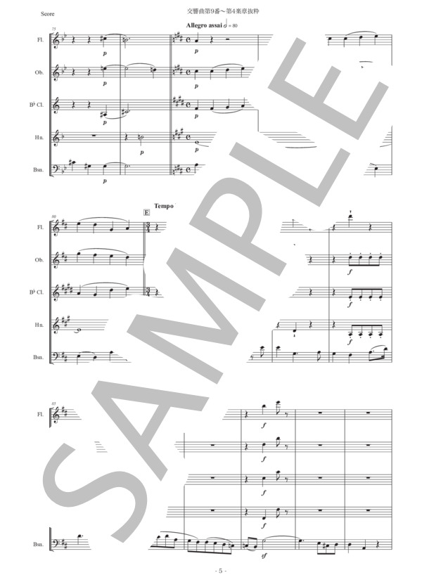 ベートーヴェン「交響曲第9番〜第4楽章抜粋」木管五重奏版 (ルートヴィヒ・ヴァン・ベートーヴェン) / アンサンブル木管 初〜中級 - サンプル譜面 5/5