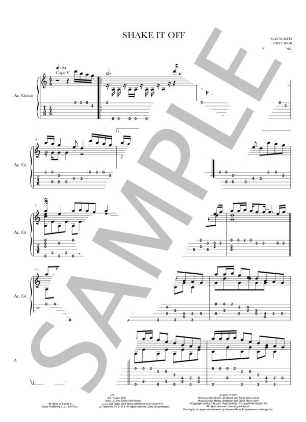 楽譜】SHAKE IT OFF / Taylor Swift (ギターソロ / 初〜中級