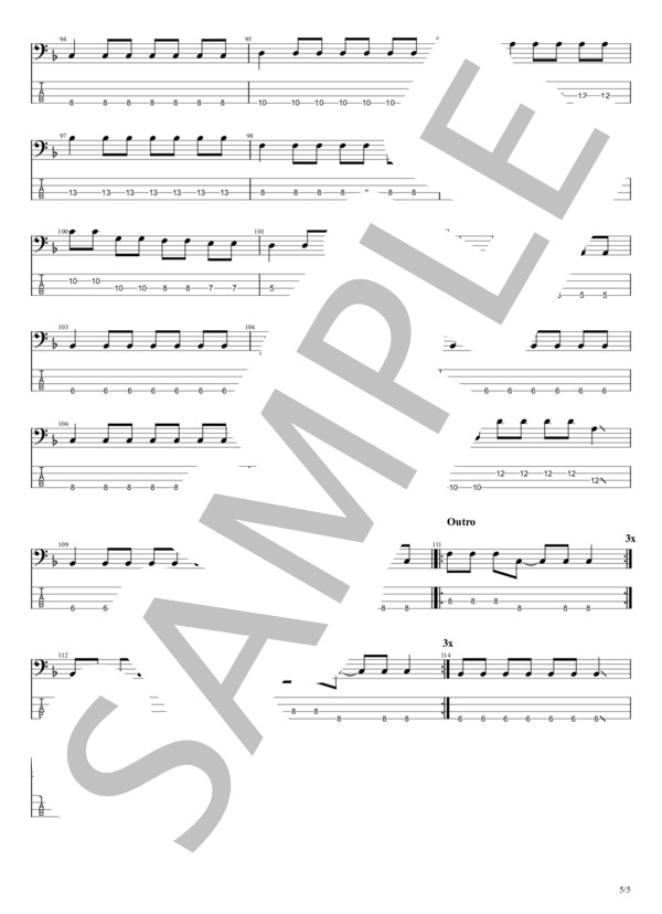 楽譜】ティーンエイジサンセット / Hump Back (エレキベース / 初