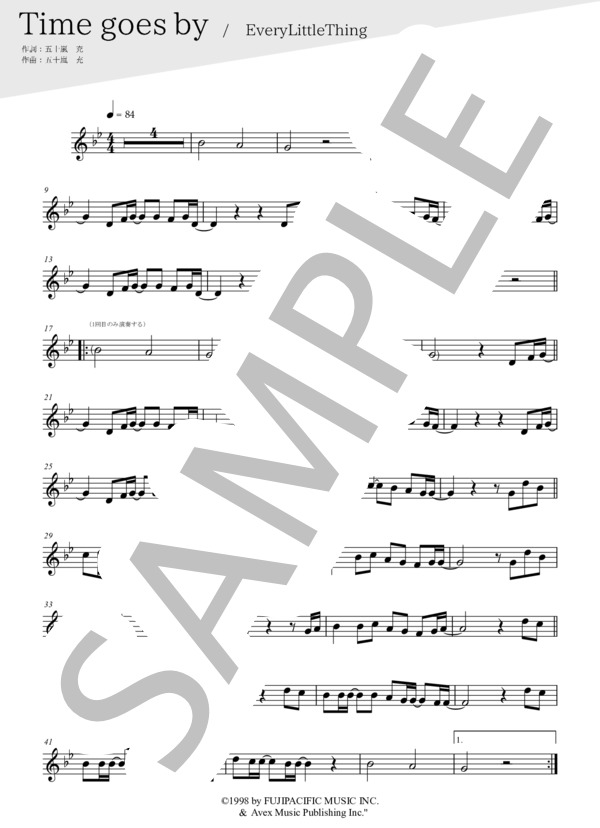 Time goes by(メロディー譜:バスクラリネット） (Every Little Thing) / 中〜上級 - サンプル譜面 1/2