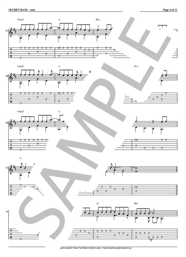 secret base ～君がくれたもの～ (戸松 遥) / ギターソロ 中〜上級 - サンプル譜面 4/5