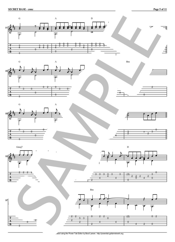 secret base ～君がくれたもの～ (戸松 遥) / ギターソロ 中〜上級 - サンプル譜面 5/5