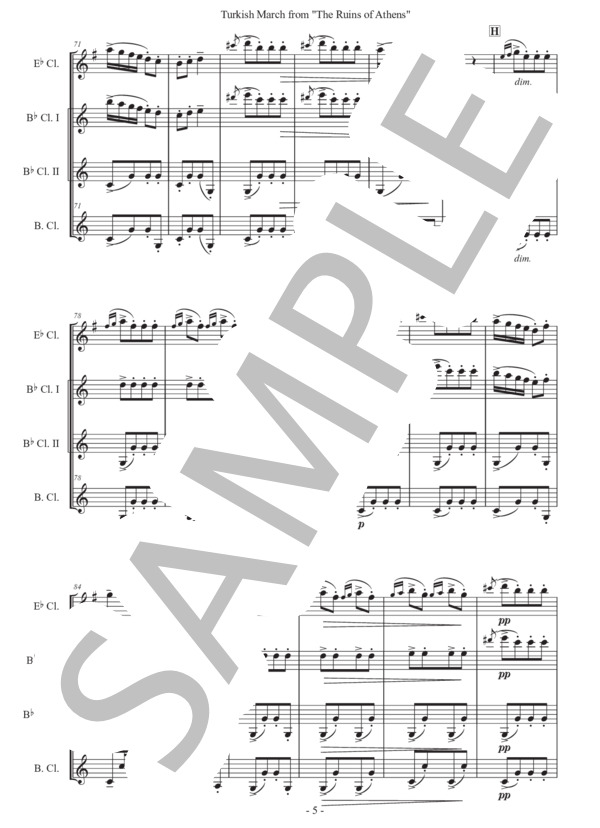 ベートーヴェン「トルコ行進曲」クラリネット四重奏版 (ルートヴィヒ・ヴァン・ベートーヴェン) / 初〜中級 - サンプル譜面 5/5