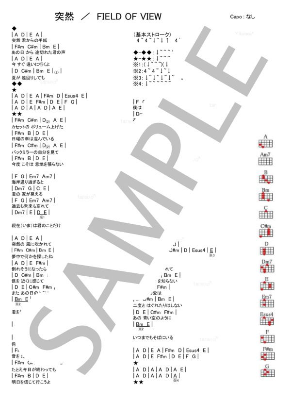 突然 (FIELD OF VIEW) / ウクレレ弾き語り 初級 - サンプル譜面 1/1