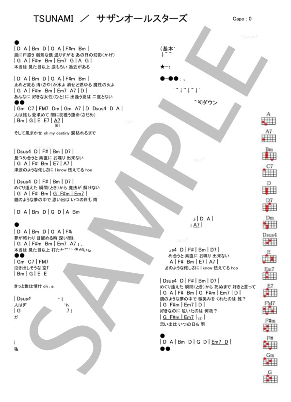TSUNAMI (サザンオールスターズ) / ウクレレ弾き語り 初級 - サンプル譜面 1/1