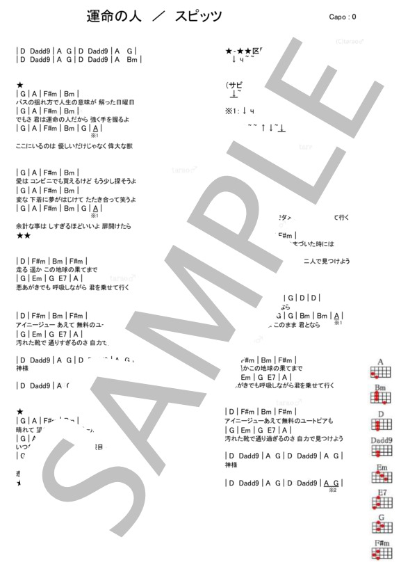 運命の人 (スピッツ) / ウクレレ弾き語り 初級 - サンプル譜面 1/1
