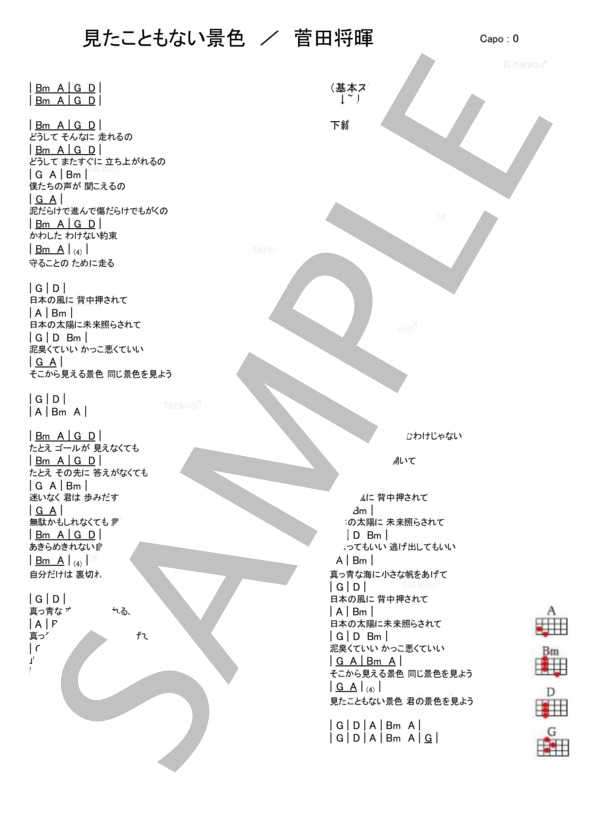 見たこともない景色 (菅田 将暉) / ウクレレ弾き語り 初級 - サンプル譜面 1/1