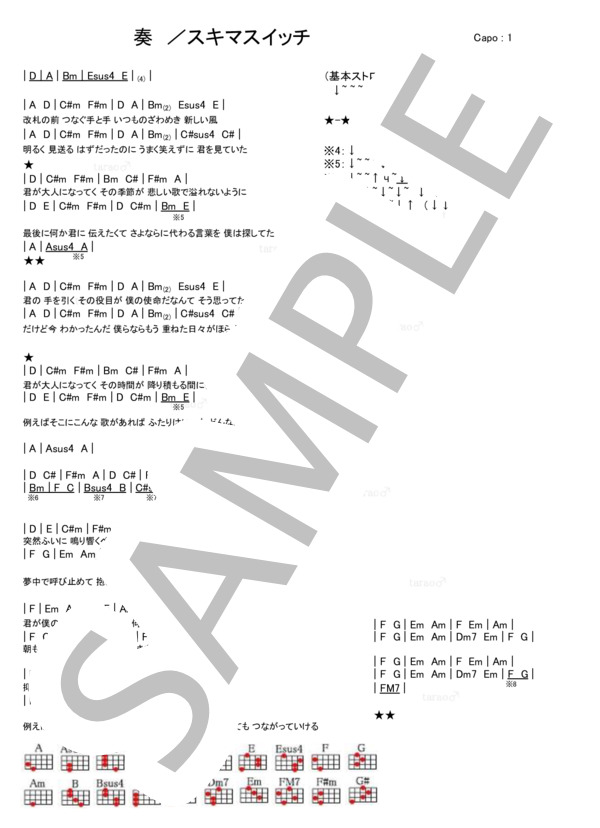 奏 / ウクレレ弾き語り 初級 - サンプル譜面 1/1