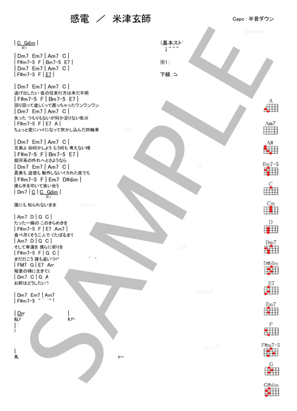 感電 (米津 玄師) / ウクレレ弾き語り 入門〜初級 - サンプル譜面 1/2