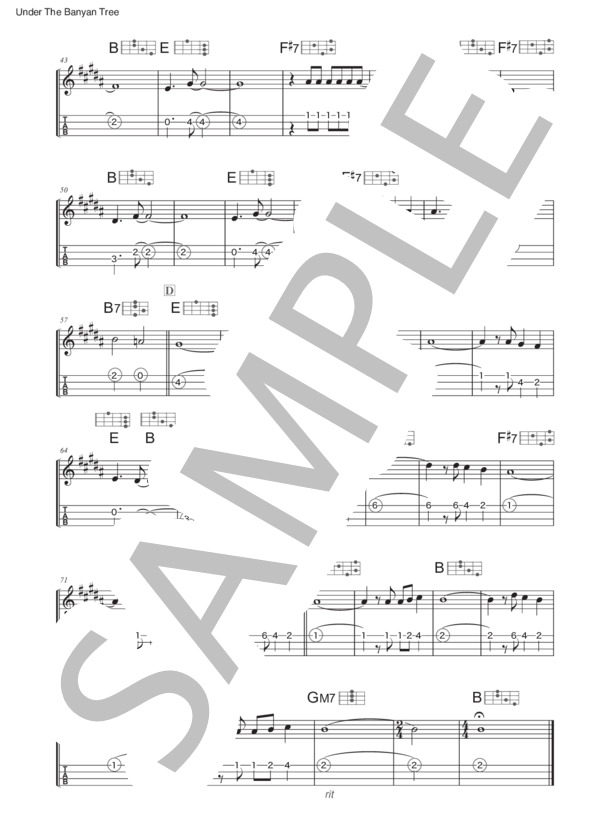 【ウクレレ】Under The Banyan Tree(アンダー・ザ・バニヤン・ツリー） (BRYAN・KESSLER) / ウクレレアンサンブル 中〜上級 - サンプル譜面 2/2