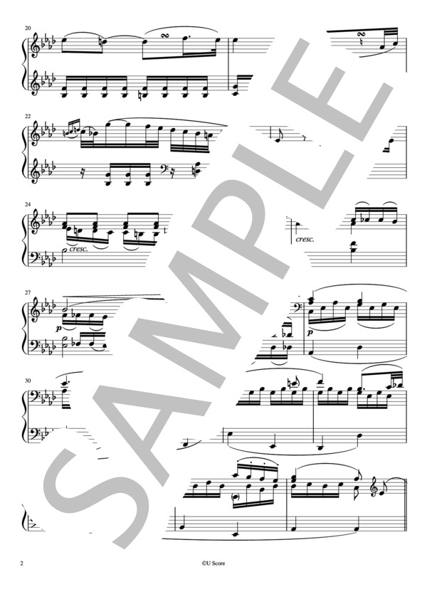 ピアノソナタ第8番「悲愴」2楽章    /    無伴奏マリンバソロ用楽譜 (ルートヴィヒ・ヴァン・ベートーヴェン) / 中級 - サンプル譜面 2/4