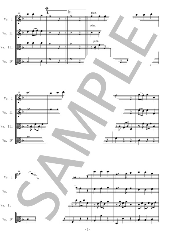 ふるさと【ヴィオラ4重奏】 (岡野 貞一) / 初〜中級 - サンプル譜面 2/5