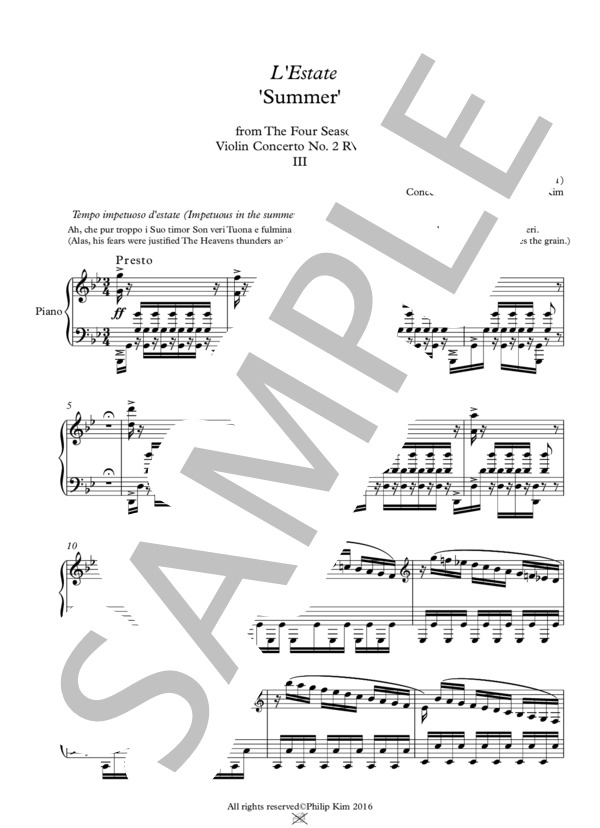 ヴィヴァルディ「四季」より「夏」第3楽章 (アントニオ・ヴィヴァルディ) / ピアノソロ 上級 - サンプル譜面 2/5