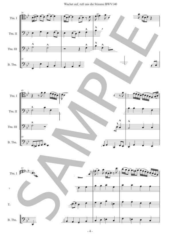 バッハ「目覚めよと呼ぶ声が聞こえ」トロンボーン四重奏版 (ヨハン・セバスチャン・バッハ) / 初〜中級 - サンプル譜面 4/5