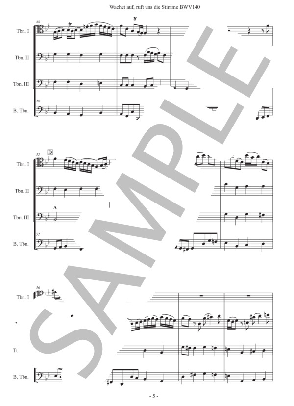 バッハ「目覚めよと呼ぶ声が聞こえ」トロンボーン四重奏版 (ヨハン・セバスチャン・バッハ) / 初〜中級 - サンプル譜面 5/5