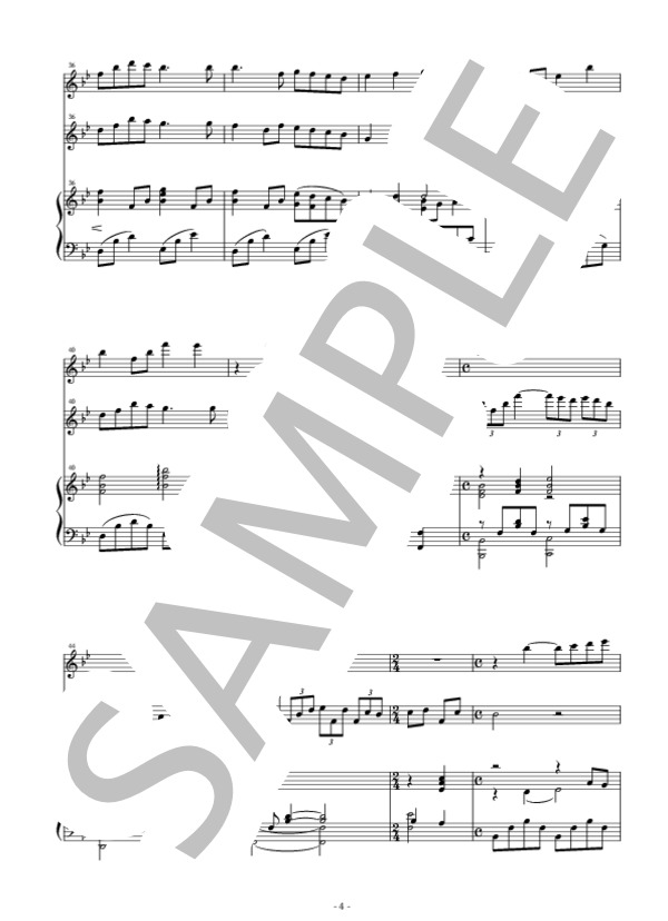 花は咲く（作詞:岩井俊二 作曲:菅野よう子）二胡、中国笛（フルートも可）、ピアノトリオ  五線譜 (杉原 圭子) / 中〜上級 - サンプル譜面 4/5