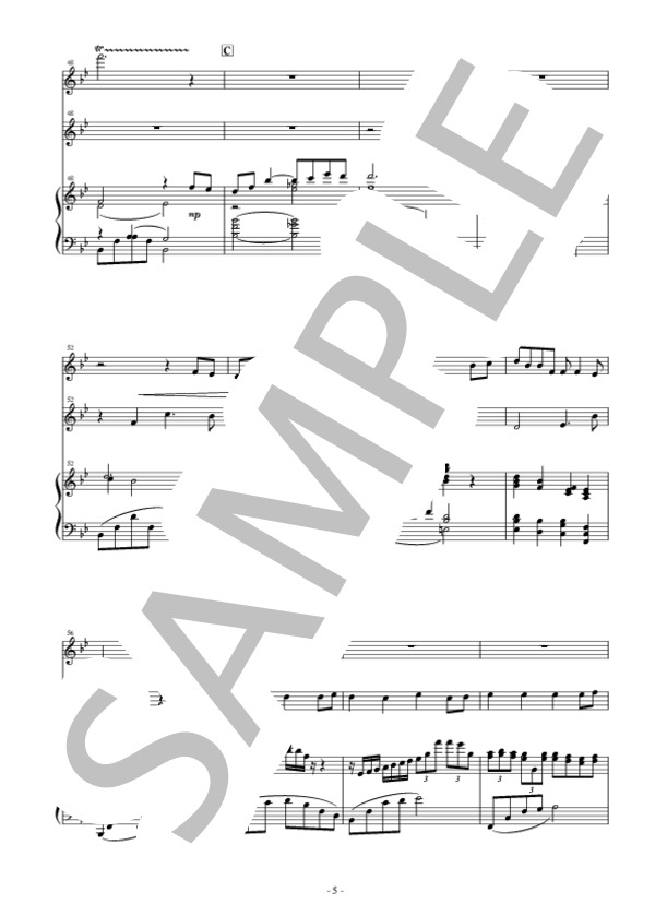 花は咲く（作詞:岩井俊二 作曲:菅野よう子）二胡、中国笛（フルートも可）、ピアノトリオ  五線譜 (杉原 圭子) / 中〜上級 - サンプル譜面 5/5