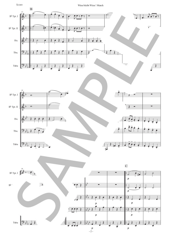 シュランメル「ウィーンはいつもウィーン」金管五重奏版 (ヨハン・シュランメル) / アンサンブル金管 中級 - サンプル譜面 2/5